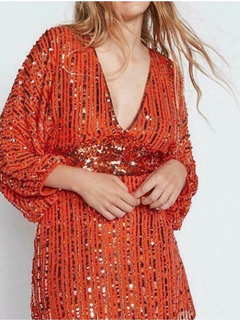 Free People NWt Orange Sequin Mini Dress xs